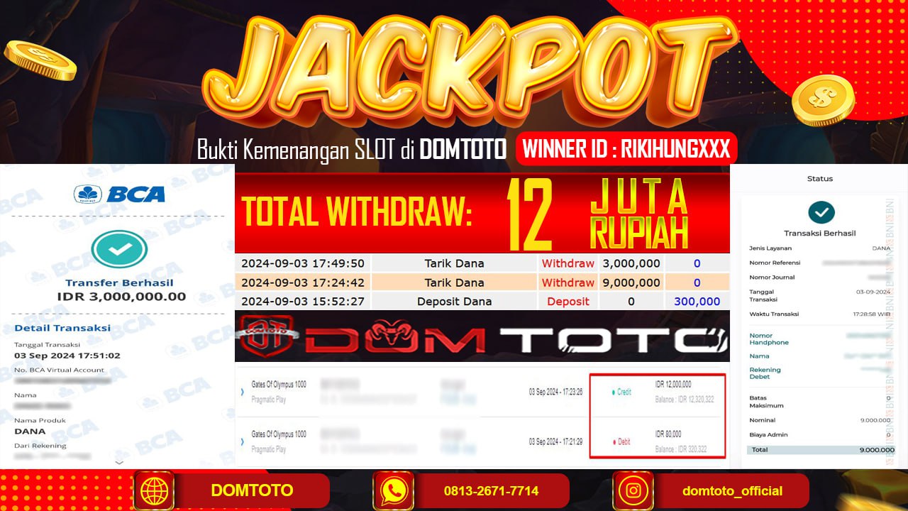 JACKPOT MENANG SLOT GATES OF OLYMPUS 1000 03 SEPTEMBER 2024